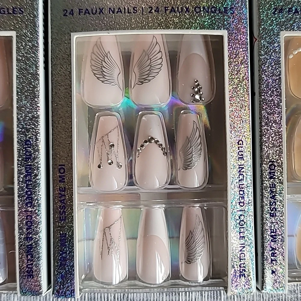 3 Packs of Claires Glue On Nails Rhinestones Pink Cream New